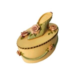 Vintage 90s Willow Hall Caroline Shoe Trinket Box Victorian High Heel Roses EUC